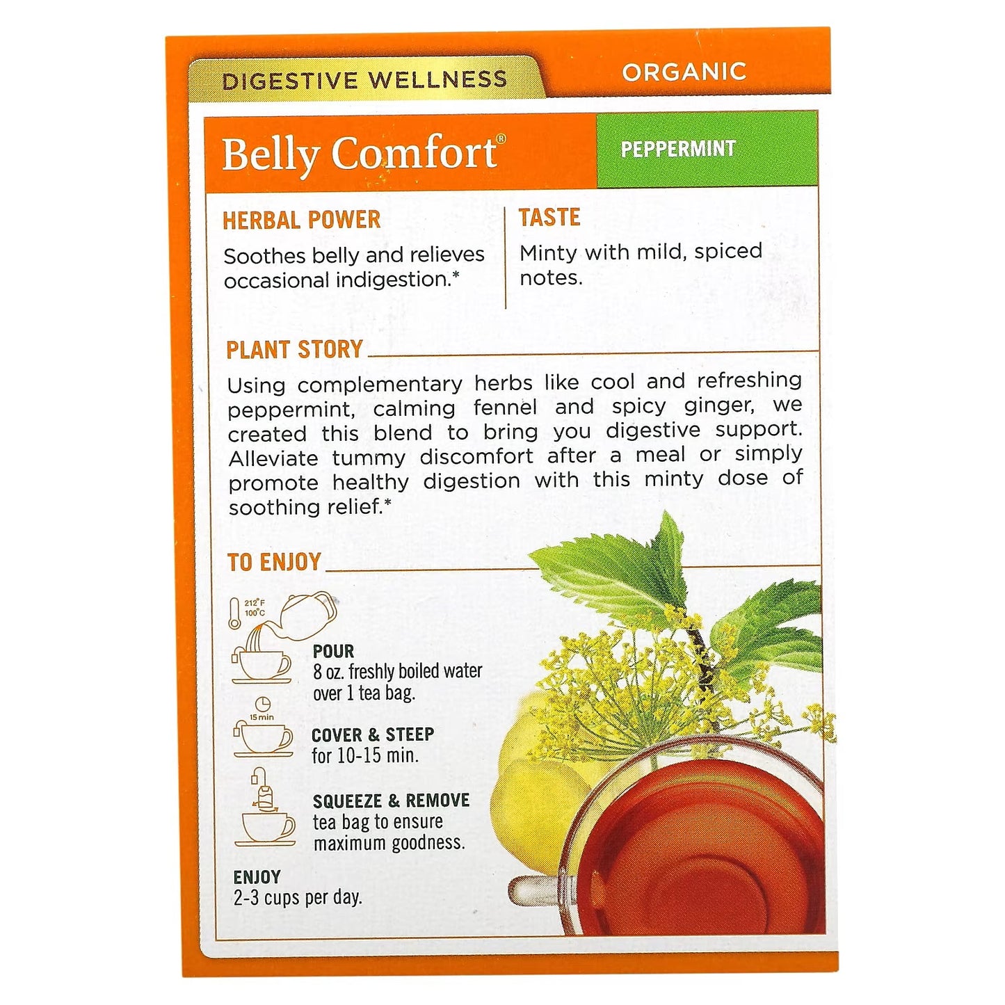 Traditional Medicinals, Organic Belly Comfort, Peppermint, Caffeine Free, 16 Wrapped Tea Bags, 0.99 oz (28 g)