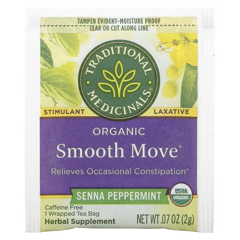 Traditional Medicinals, Organic Smooth Move, Senna Peppermint, Caffeine Free, 16 Wrapped Tea Bags, 1.13 oz (32 g)
