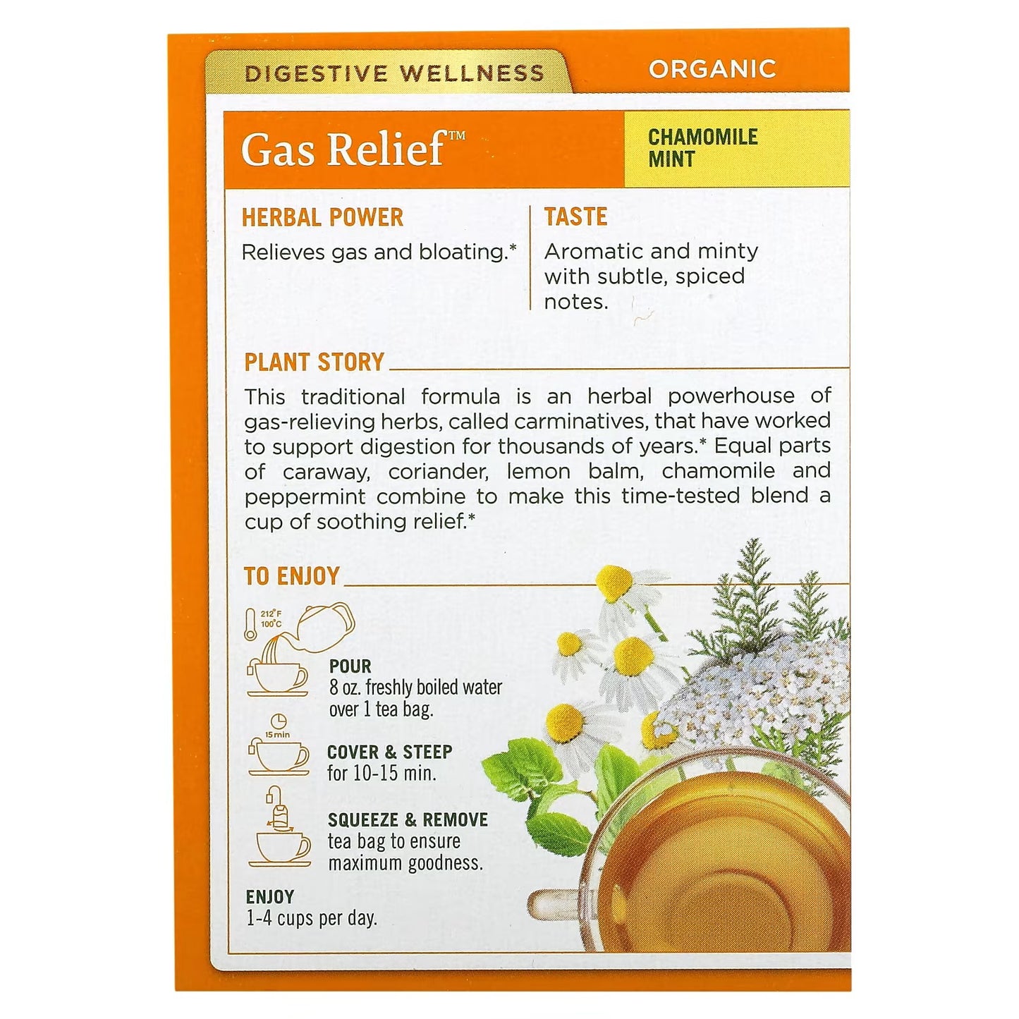 Traditional Medicinals, Organic Gas Relief, Chamomile Mint, Caffeine Free, 16 Wrapped Tea Bags, 0.85 oz (24 g)