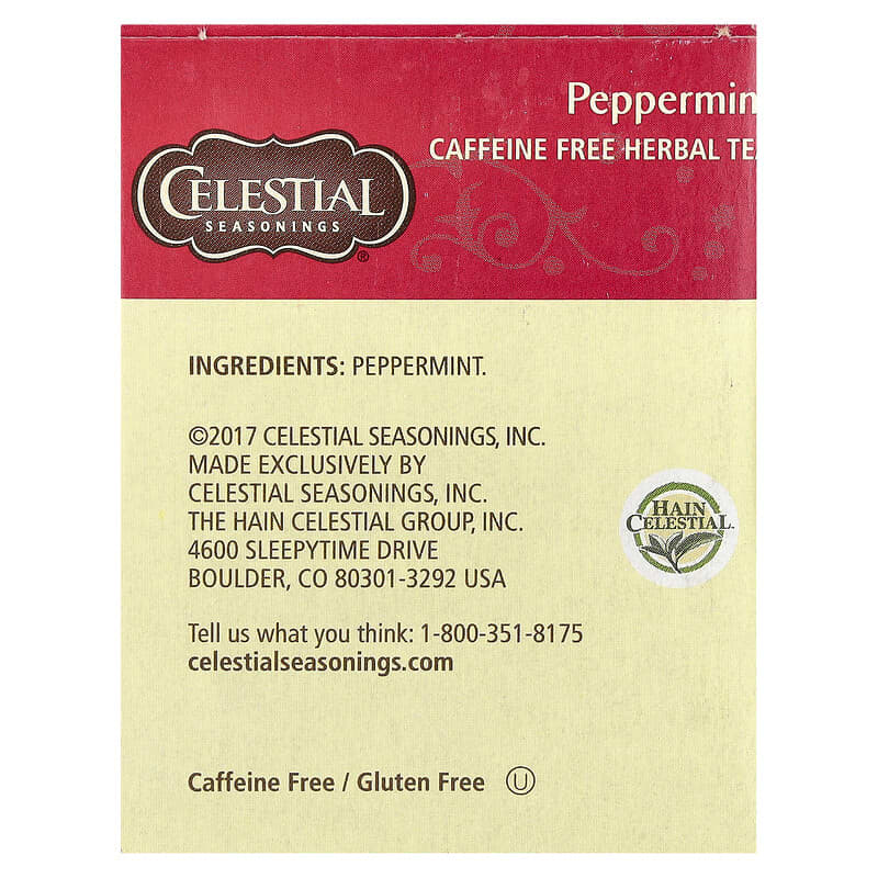 Celestial Seasonings, Herbal Tea, Peppermint, Caffeine Free, 20 Tea Bags