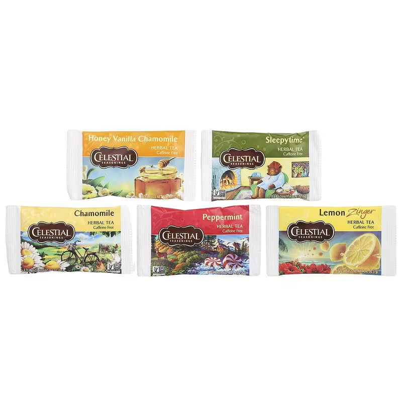 Celestial Seasonings, Herbal Tea Sampler, Caffeine Free, 5 Flavors, 18 Tea Bags