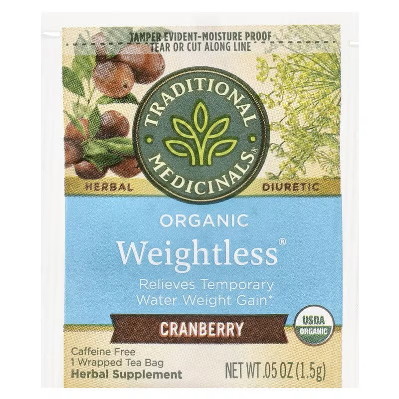 Traditional Medicinals, Organic Weightless®, Cranberry, Caffeine Free, 16 Wrapped Tea Bags, 0.85 oz (24 g)