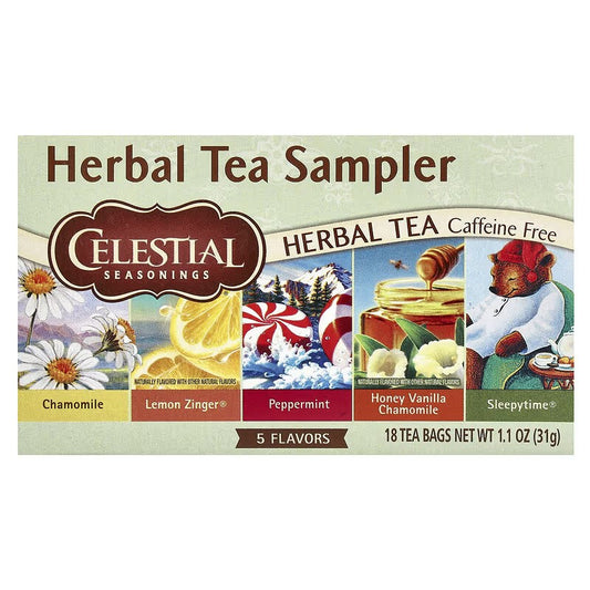 Celestial Seasonings, Herbal Tea Sampler, Caffeine Free, 5 Flavors, 18 Tea Bags