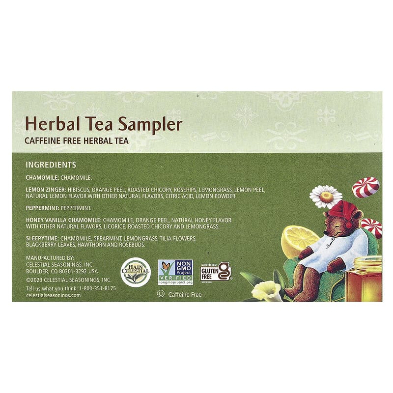 Celestial Seasonings, Herbal Tea Sampler, Caffeine Free, 5 Flavors, 18 Tea Bags
