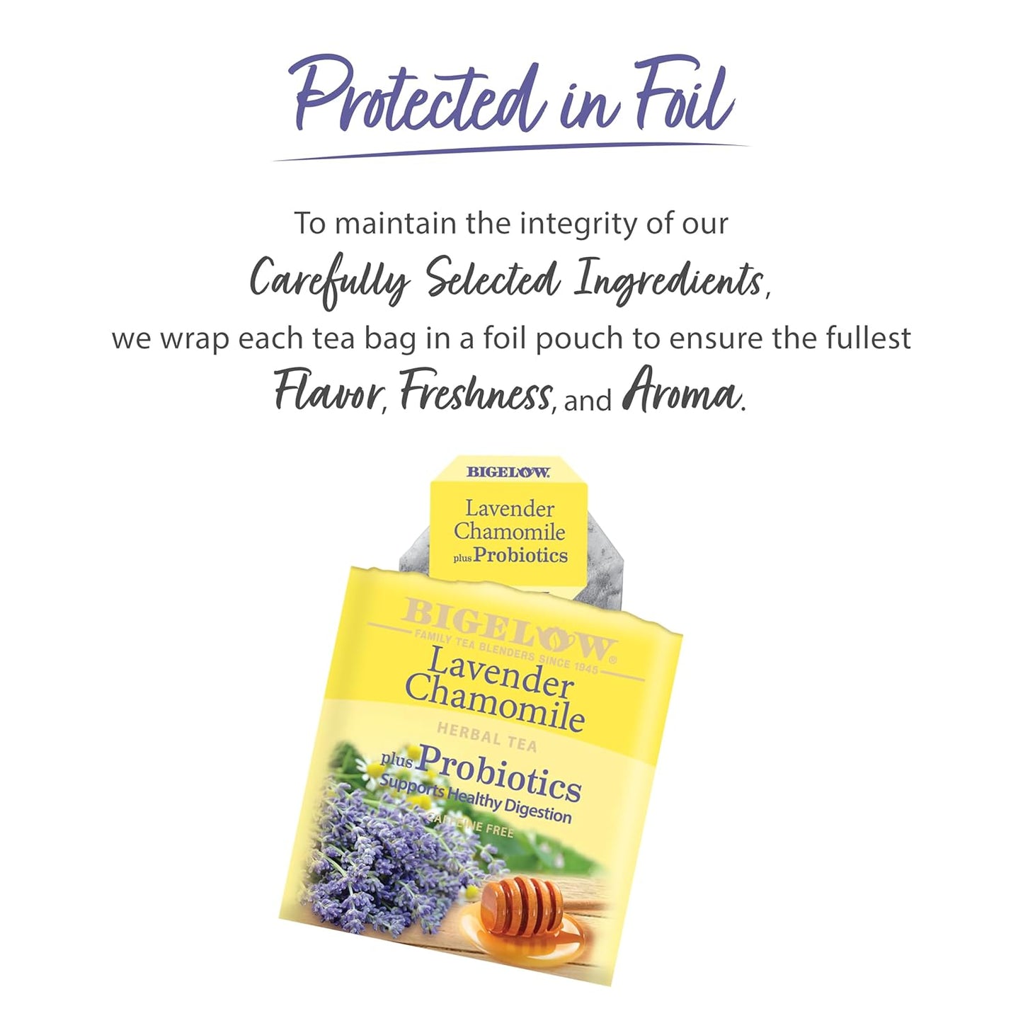 Bigelow Tea, Lavender Chamomile Plus Probiotics Herbal Tea, Caffeine Free, 18 Tea Bags (27 g)