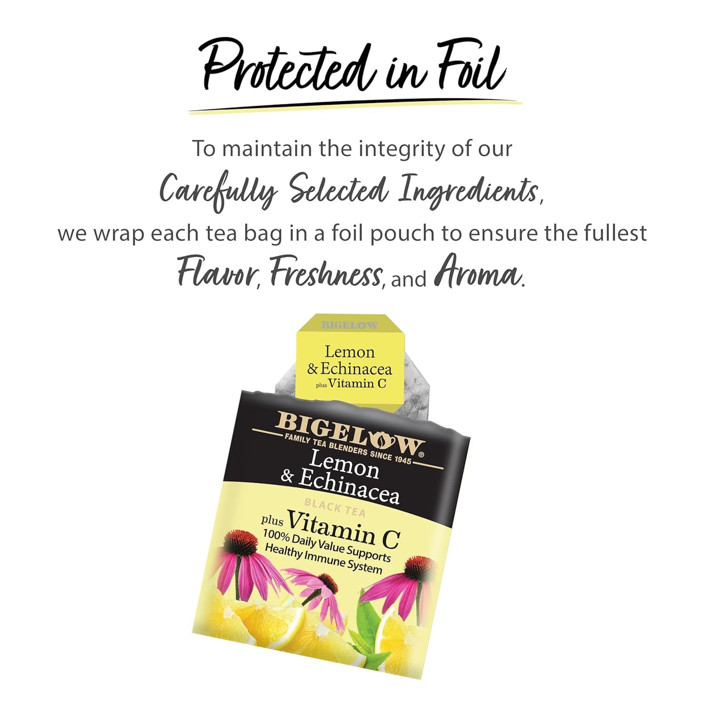 Bigelow Tea, Lemon & Echinacea Plus Vitamin C Black Tea, Caffeinated, 18 Tea Bags (34 g)