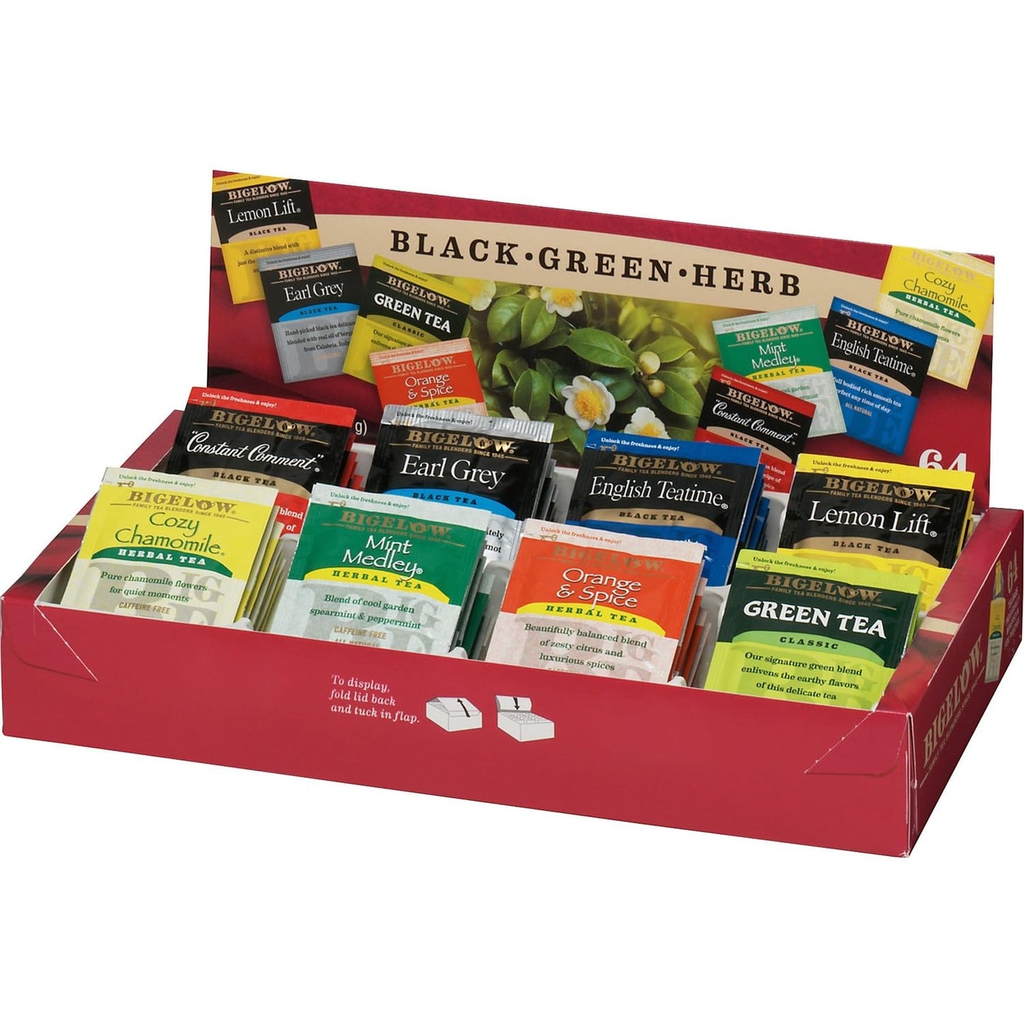 Bigelow Tea, Assortment, Green and Black and Herbal Teas, 64 Tea Bags