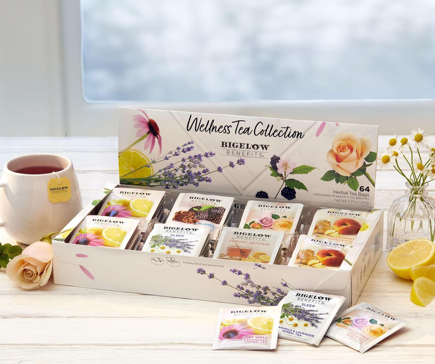 Bigelow Tea, Wellness Herbal Tea Collection, Caffeine Free, Variety Gift Box, 64 Tea Bags