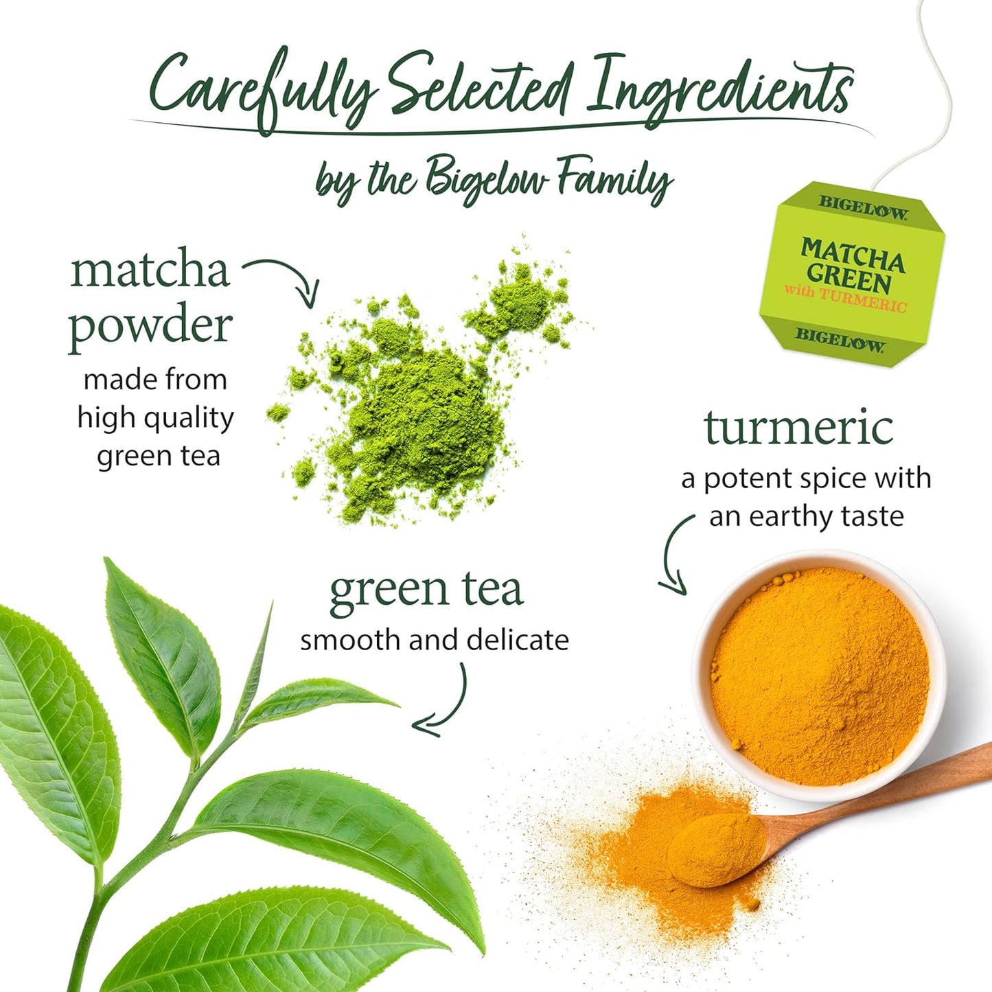 Bigelow Tea, Match Green Tea with Turmeric, Caffeinated, 18 Tea Bags (23 g)