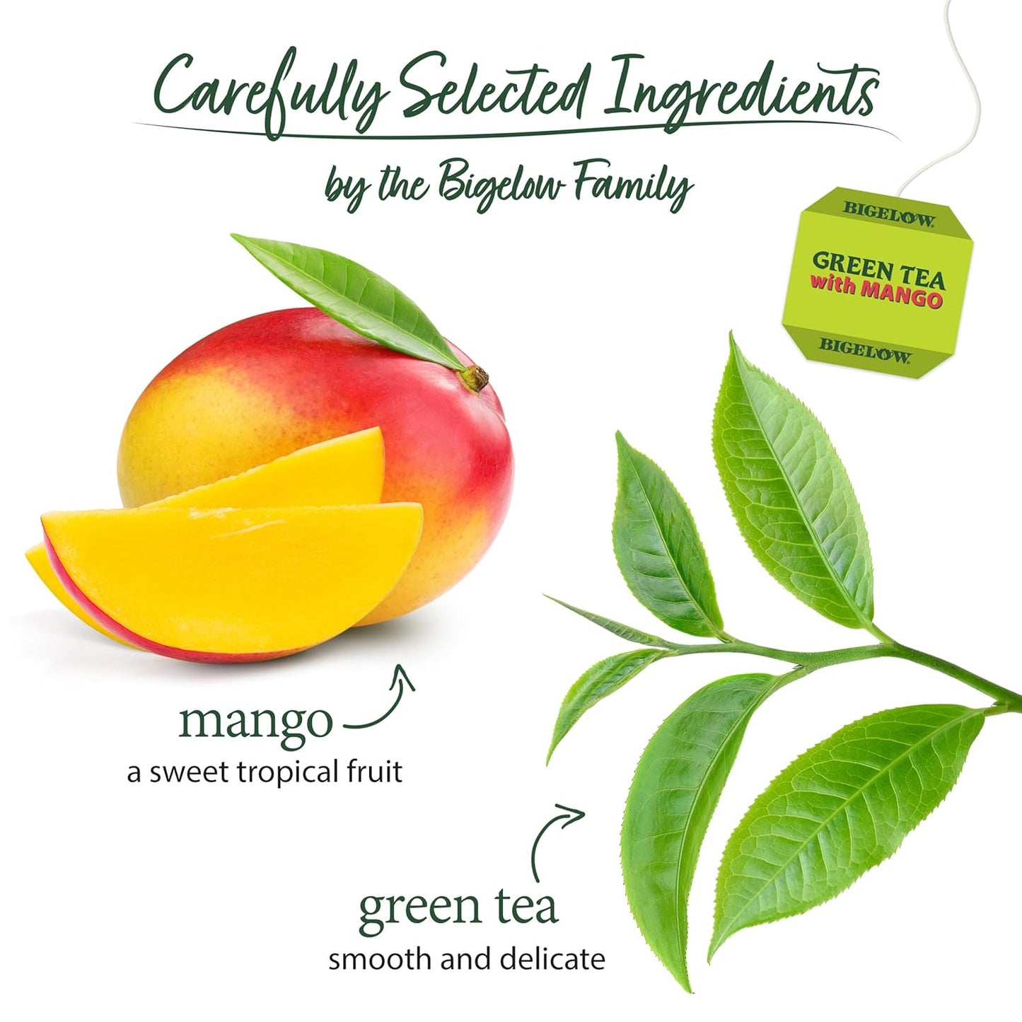 Bigelow Tea, Green Tea with Mango, Caffeinated, 20 Tea Bags (25g)