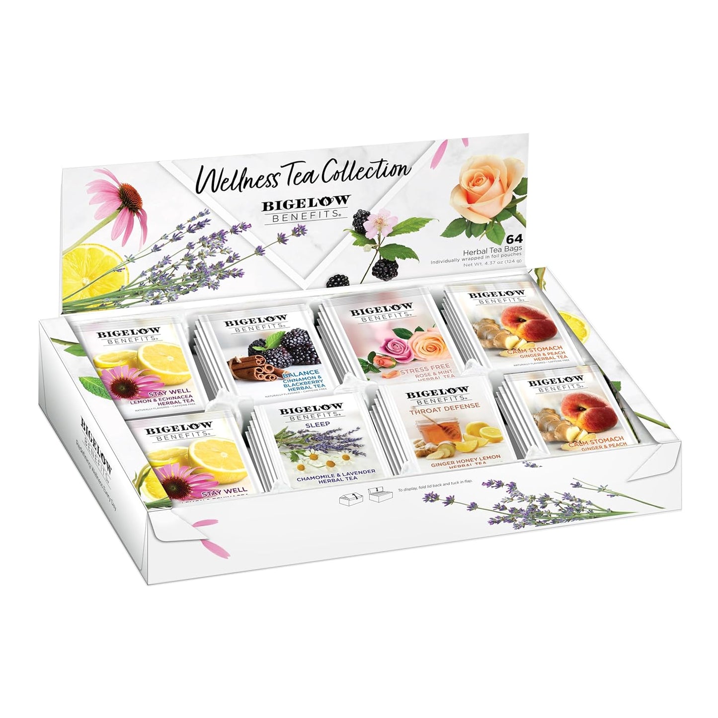 Bigelow Tea, Wellness Herbal Tea Collection, Caffeine Free, Variety Gift Box, 64 Tea Bags