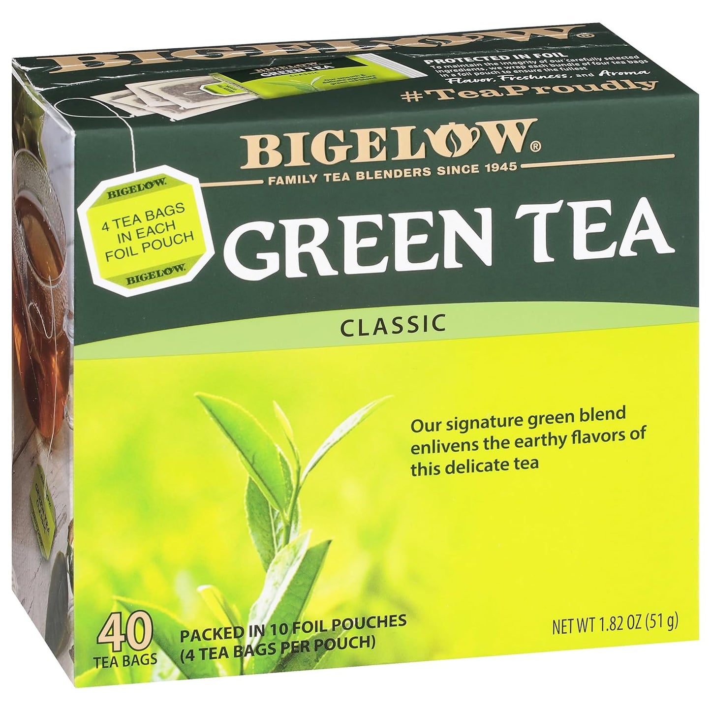 Bigelow Tea, Classic Green Tea, Caffeinated, 40 Tea Bags (51 g)