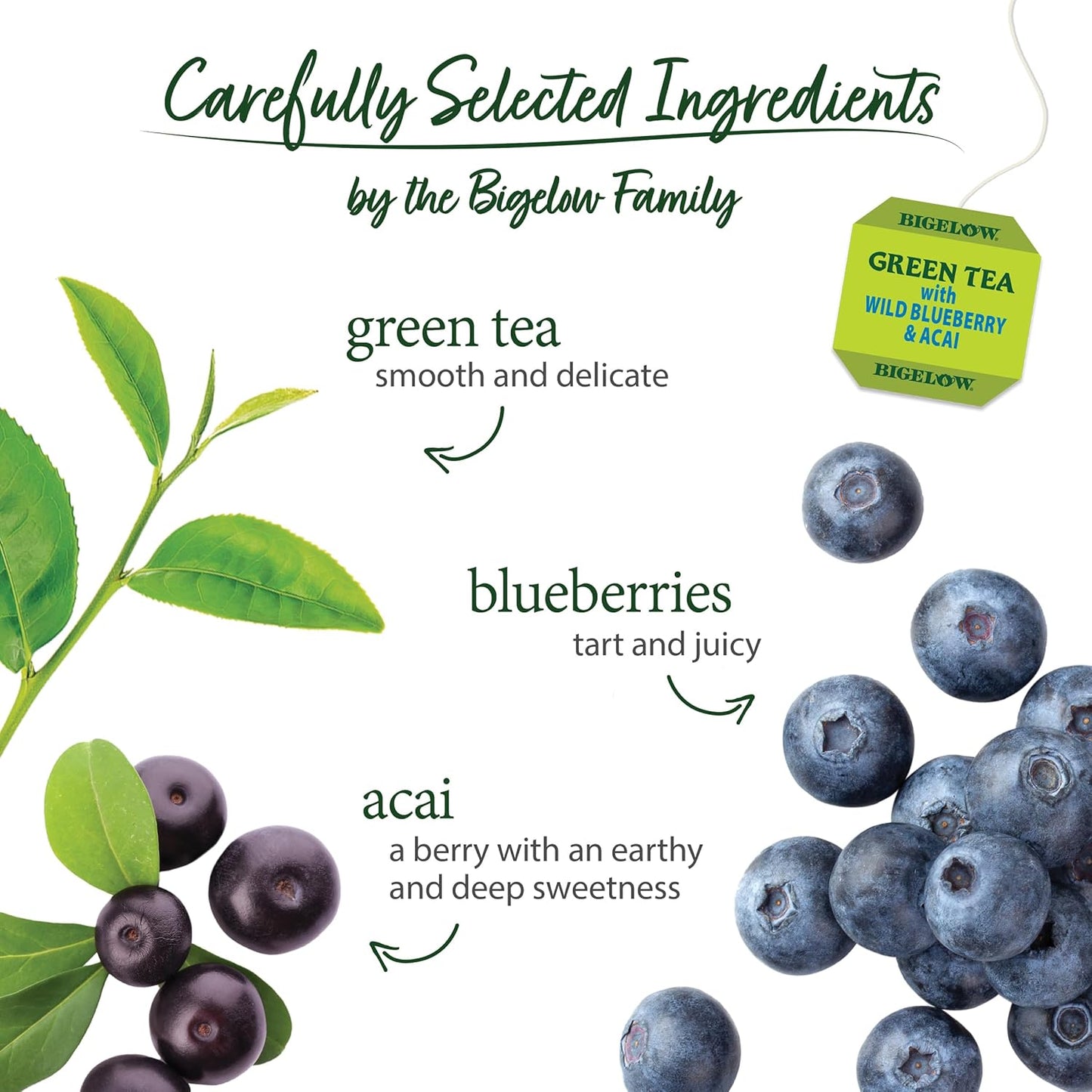 Bigelow Tea, Green Tea with Blueberry and Acai, Caffeinated 20 Tea Bags (25 g)