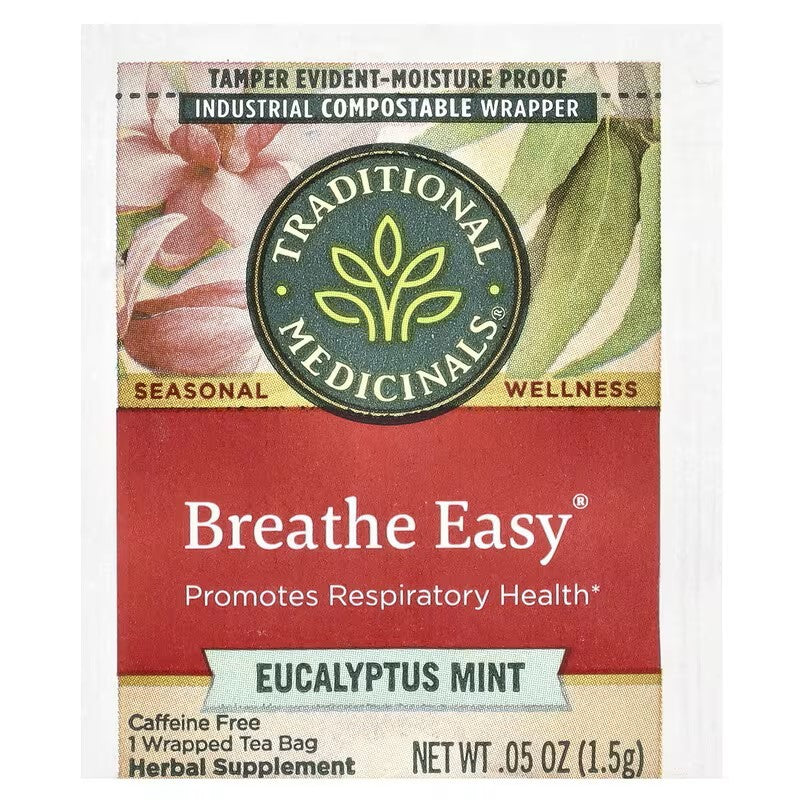 Traditional Medicinals, Breathe Easy®, Eucalyptus Mint, Caffeine Free, 16 Wrapped Tea Bags, 0.85 oz (24 g)