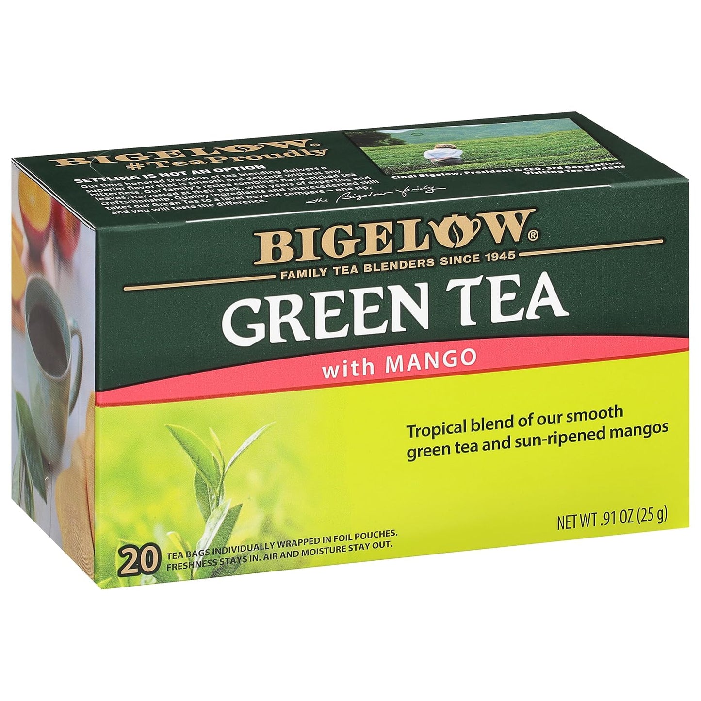 Bigelow Tea, Green Tea with Mango, Caffeinated, 20 Tea Bags (25g)