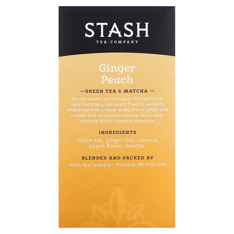 Stash Tea, Green Tea & Matcha, Ginger Peach, 18 Tea Bags, 1.2 oz (36 g)