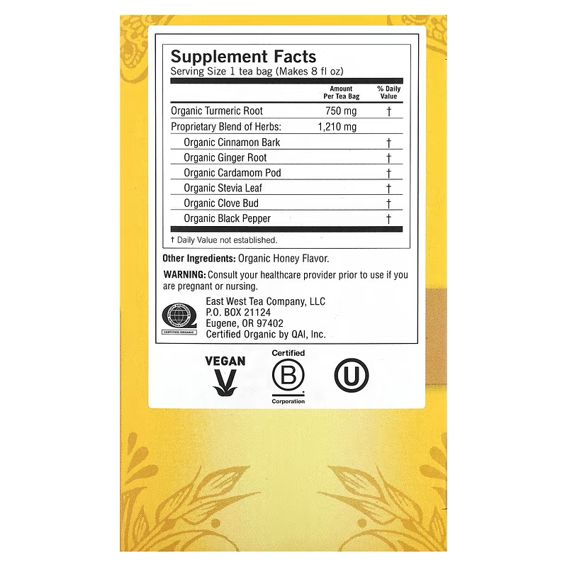 Yogi Tea, Turmeric Vitality, Honey Chai, Caffeine Free, 16 Tea Bags
