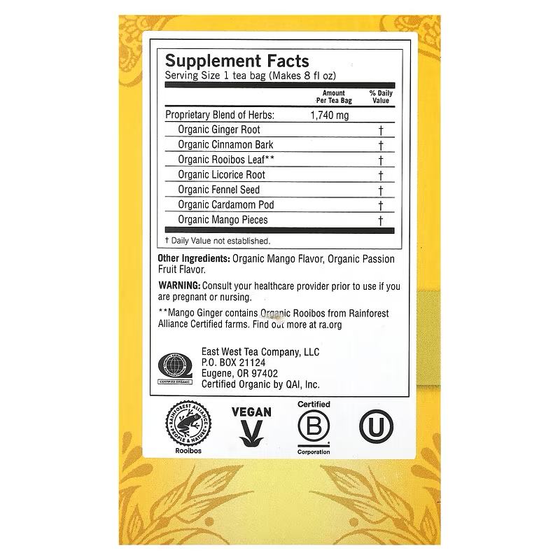 Yogi Tea, Mango Ginger, Caffeine Free, 16 Tea Bags