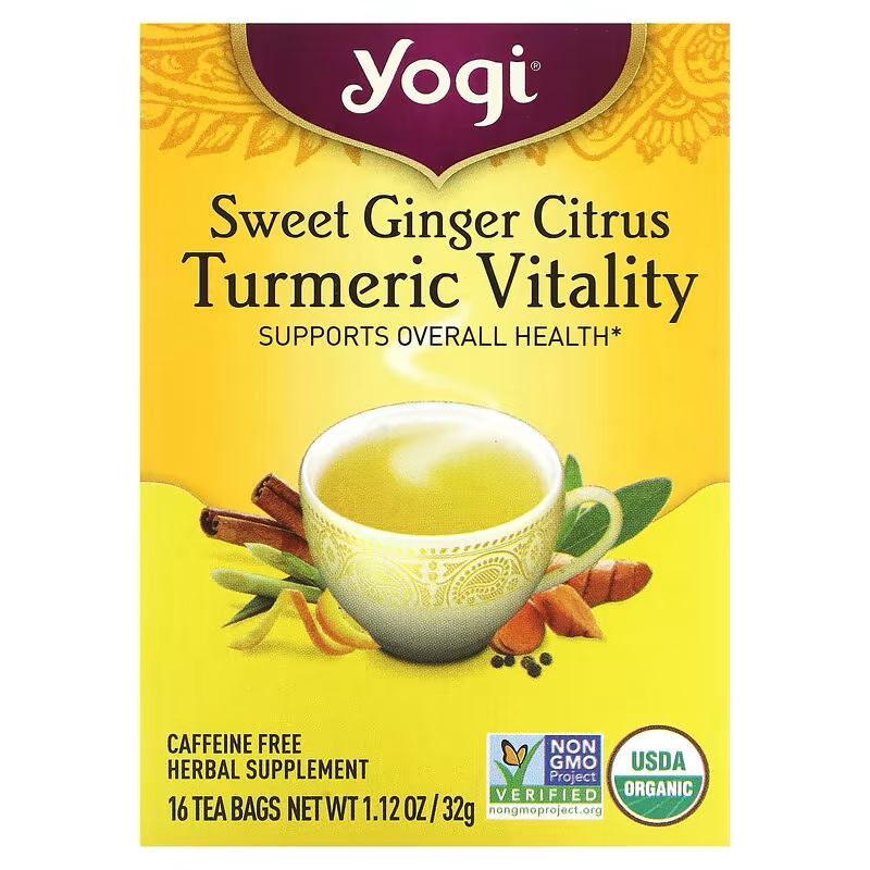 Yogi Tea, Sweet Ginger Citrus Turmeric Vitality, Caffeine Free, 16 Tea Bags
