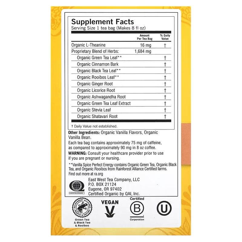 Yogi Tea, Perfect Energy, Vanilla Spice, 16 Tea Bags