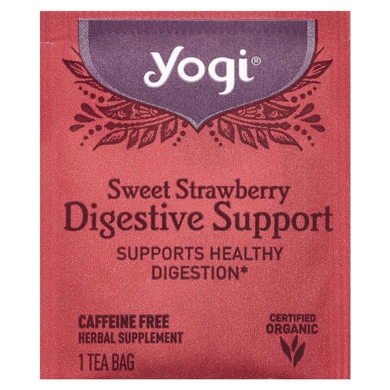 Yogi Tea, Digestive Support, Sweet Strawberry, Caffeine Free, 16 Tea Bags