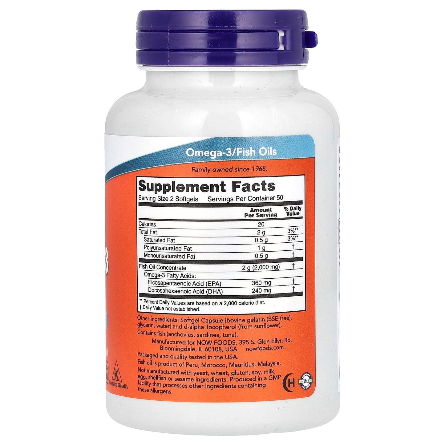 NOW Foods, Omega-3 Fish Oil, 1,000 mg, 180 EPA - 120 DHA