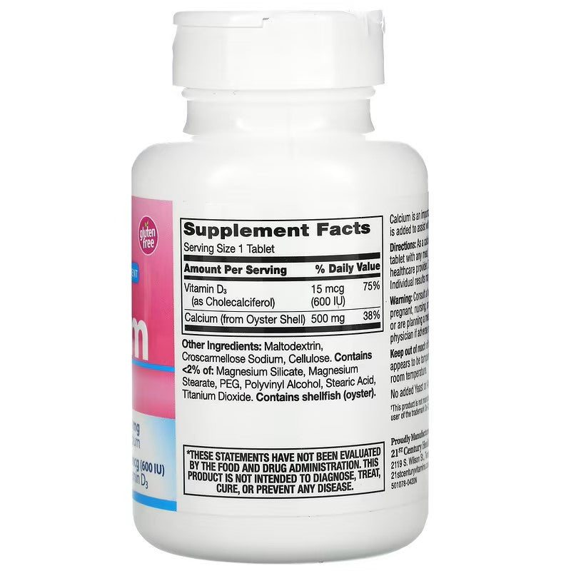 21st Century, Calcium 500 + D3, 15 mcg (600 IU)
