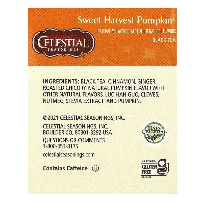 Celestial Seasonings, Black Tea, Sweet Harvest Pumpkin, 18 Tea Bags