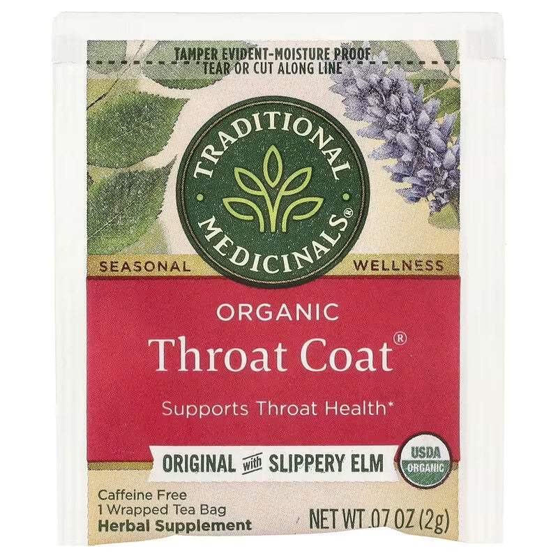 Traditional Medicinals, Organic Throat Coat®, Original with Slippery Elm, Caffeine Free, 48 Wrapped Tea Bags, 3.38 oz (96 g)