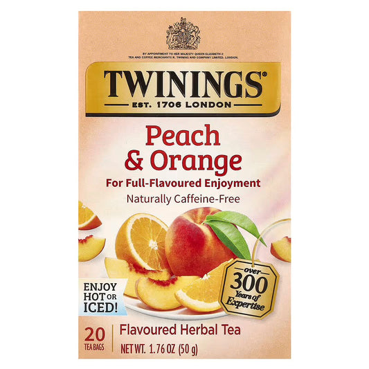Twinings, Herbal Tea, Peach & Orange, Caffeine-Free, 20 Tea Bags