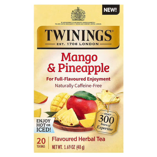 Twinings, Herbal Tea, Mango & Pineapple, Caffeine-Free, 20 Tea Bags