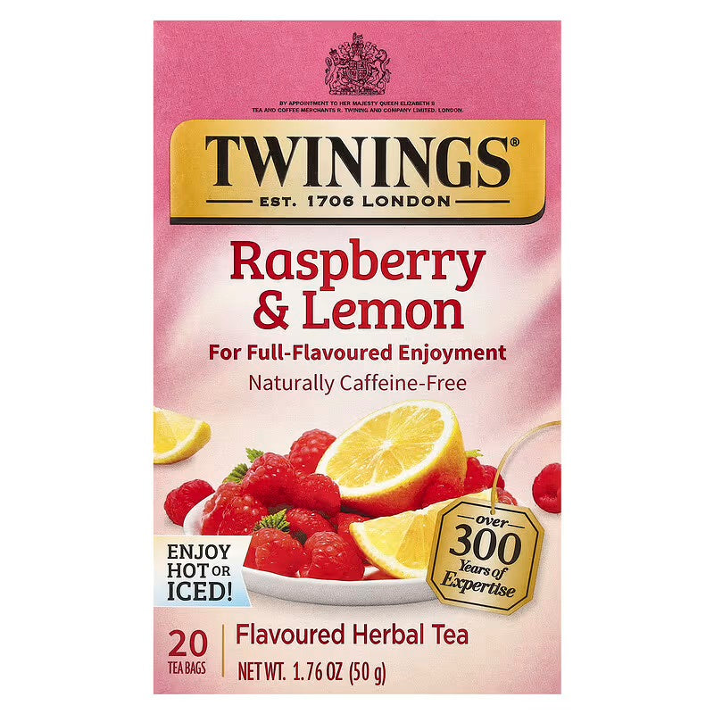 Twinings, Herbal Tea, Raspberry & Lemon, Caffeine-Free, 20 Tea Bags