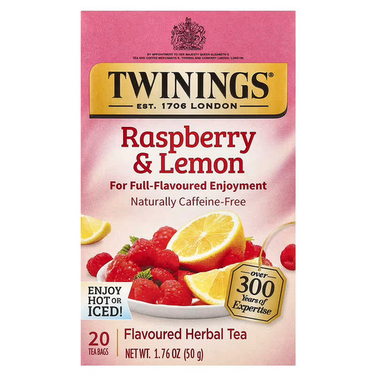 Twinings, Herbal Tea, Raspberry & Lemon, Caffeine-Free, 20 Tea Bags