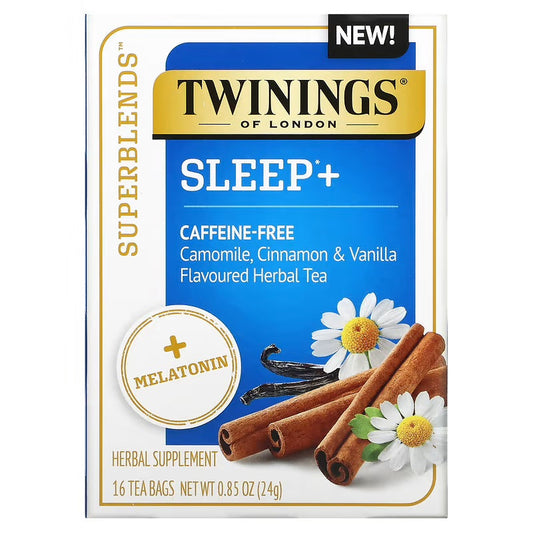 Twinings, Sleep+ with Melatonin Herbal Tea, Camomile, Cinnamon & Vanilla, Caffeine Free, 16 Tea Bags