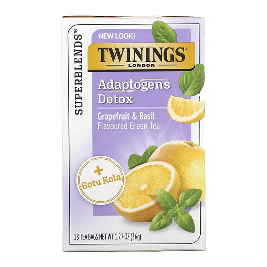 Twinings, Adaptogens Detox Green Tea, Grapefruit & Basil, 18 Tea Bags