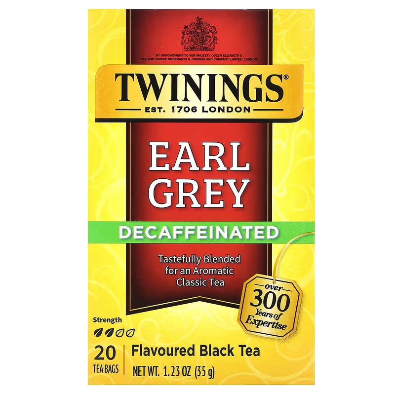 Twinings, Flavored Black Tea, Earl Grey, Decaffeinated, 20 Tea Bags
