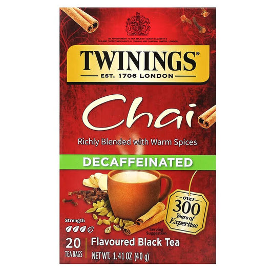 Twinings, Flavored Black Tea, Chai, Decaffeinated, 20 Tea Bags
