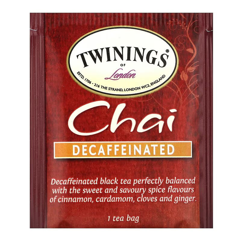 Twinings, Flavored Black Tea, Chai, Decaffeinated, 20 Tea Bags