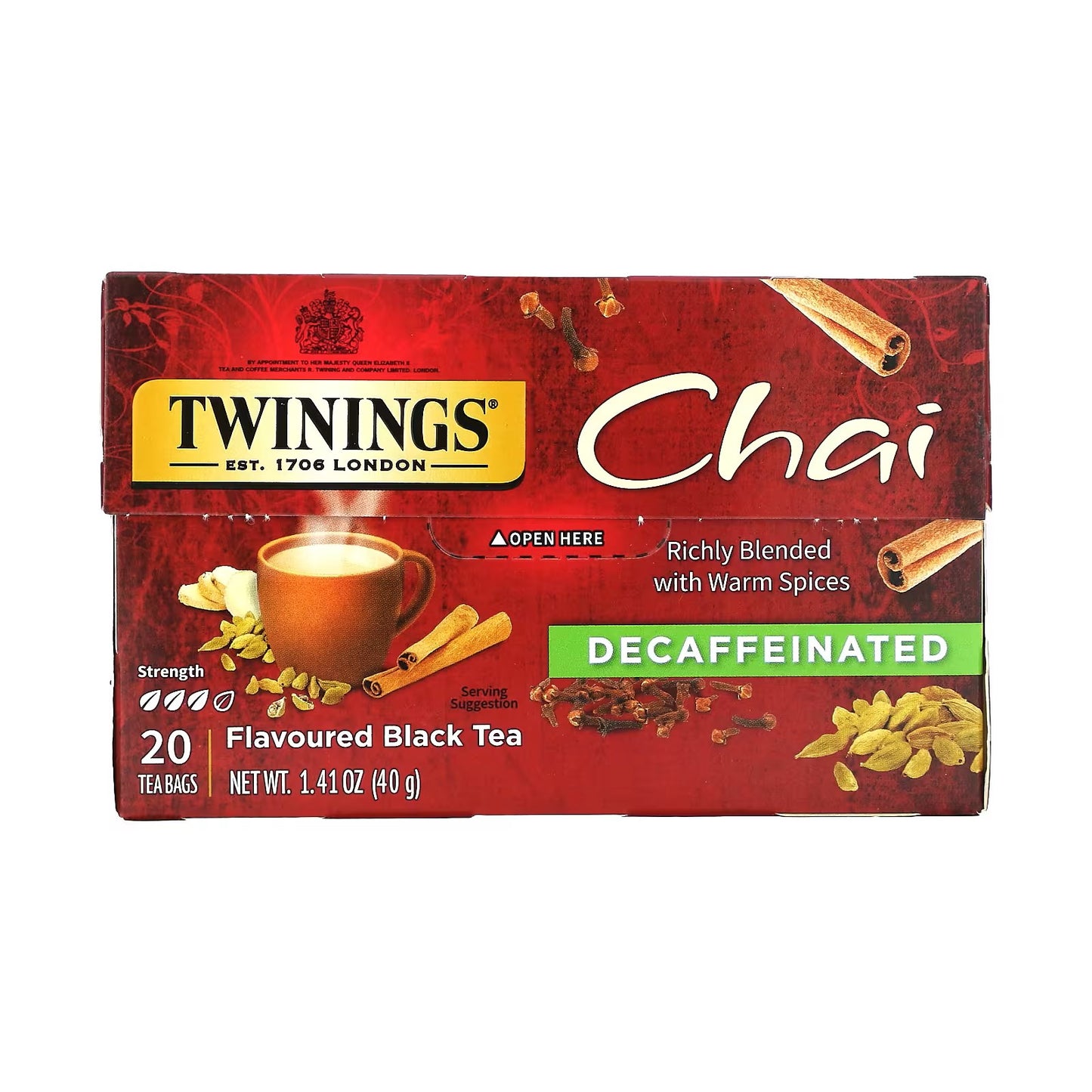 Twinings, Flavored Black Tea, Chai, Decaffeinated, 20 Tea Bags