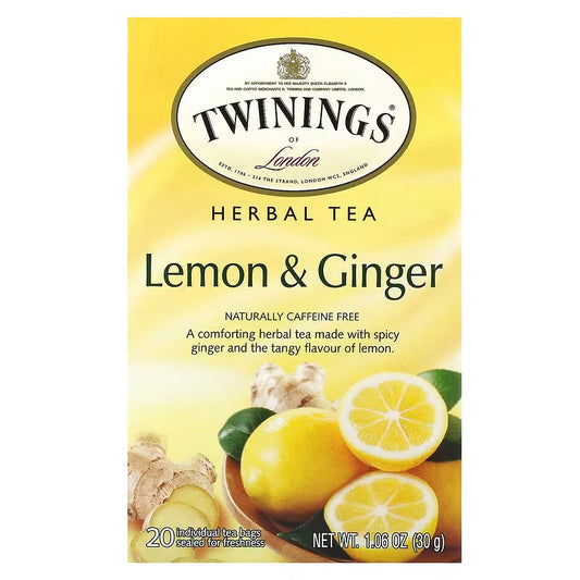 Twinings, Herbal Tea, Lemon & Ginger, Caffeine Free, 20 Tea Bags