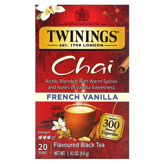 Twinings, Flavored Black Tea, Chai, French Vanilla, 20 Tea Bags