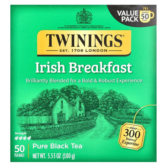 Twinings, Pure Black Tea, Irish Breakfast, 50 Tea Bags