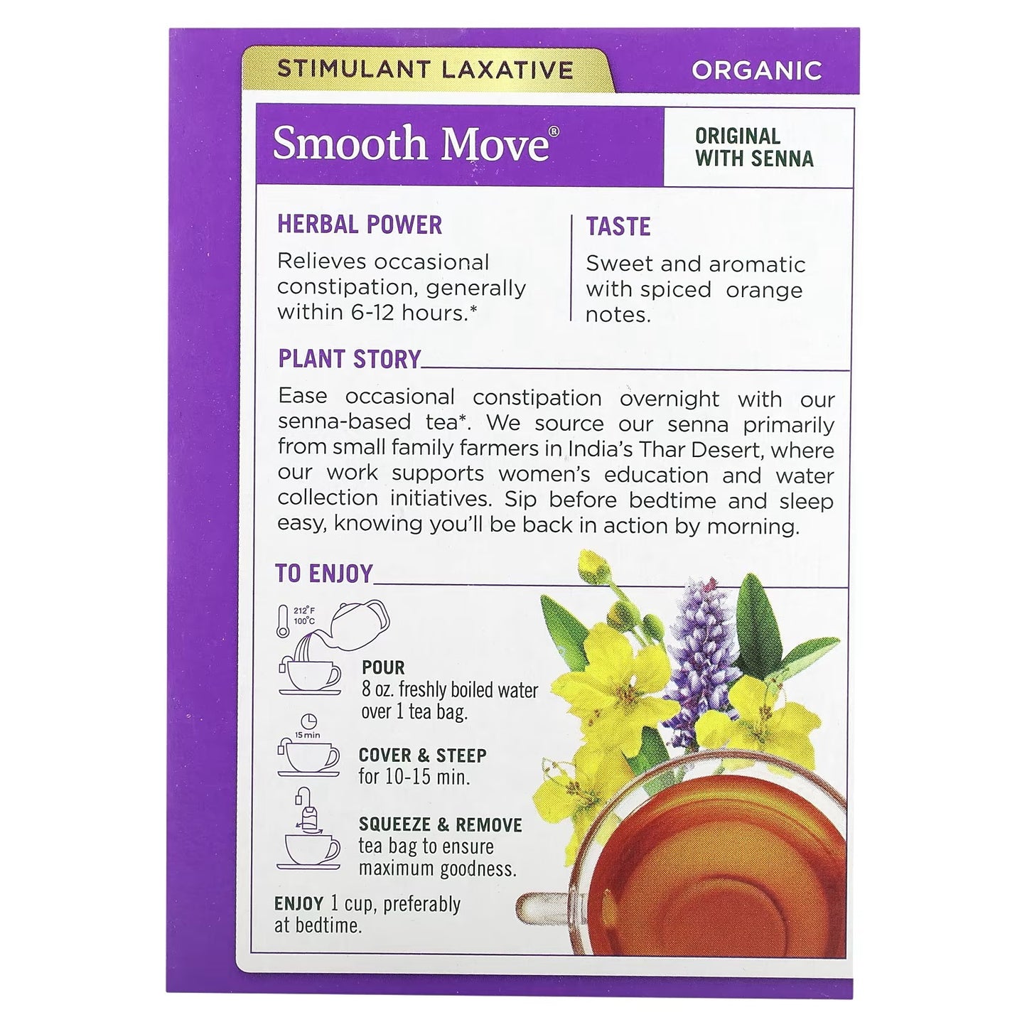 Traditional Medicinals, Organic Smooth Move, Original with Senna, Caffeine Free, 16 Wrapped Tea Bags, 1.13 oz (32 g)