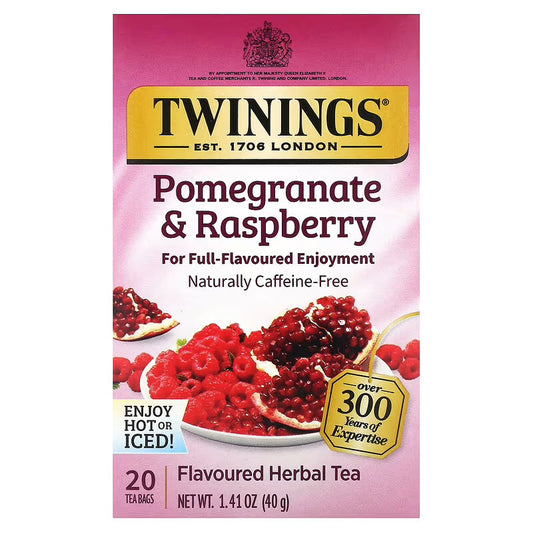 Twinings, Flavored Herbal Tea, Pomegranate & Raspberry, Caffeine Free, 20 Tea Bags