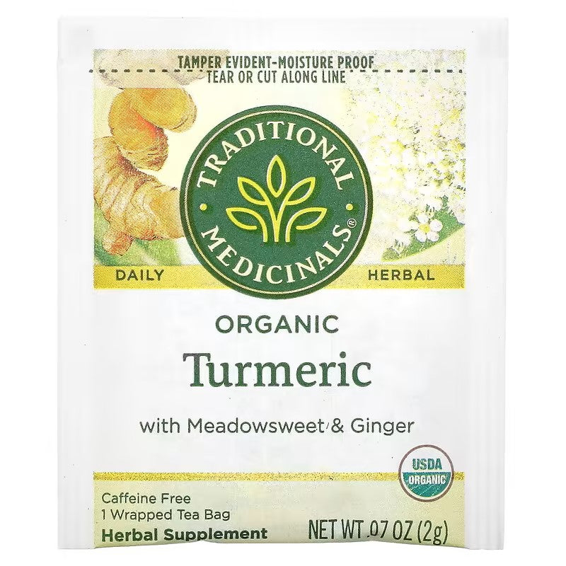 Traditional Medicinals, Organic Turmeric with Meadowsweet & Ginger, Caffeine Free, 16 Wrapped Tea Bags, 1.13 oz (32 g)
