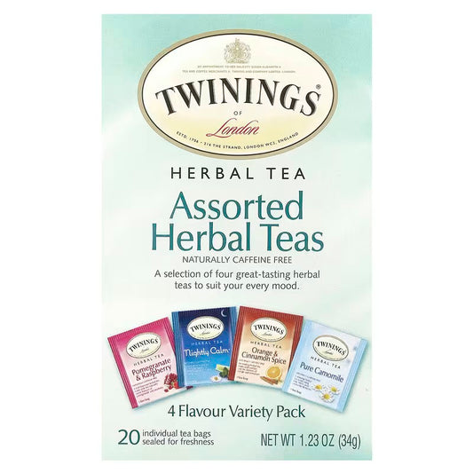 Twinings, Assorted Herbal Teas, Variety Pack, Caffeine Free, 20 Tea Bags