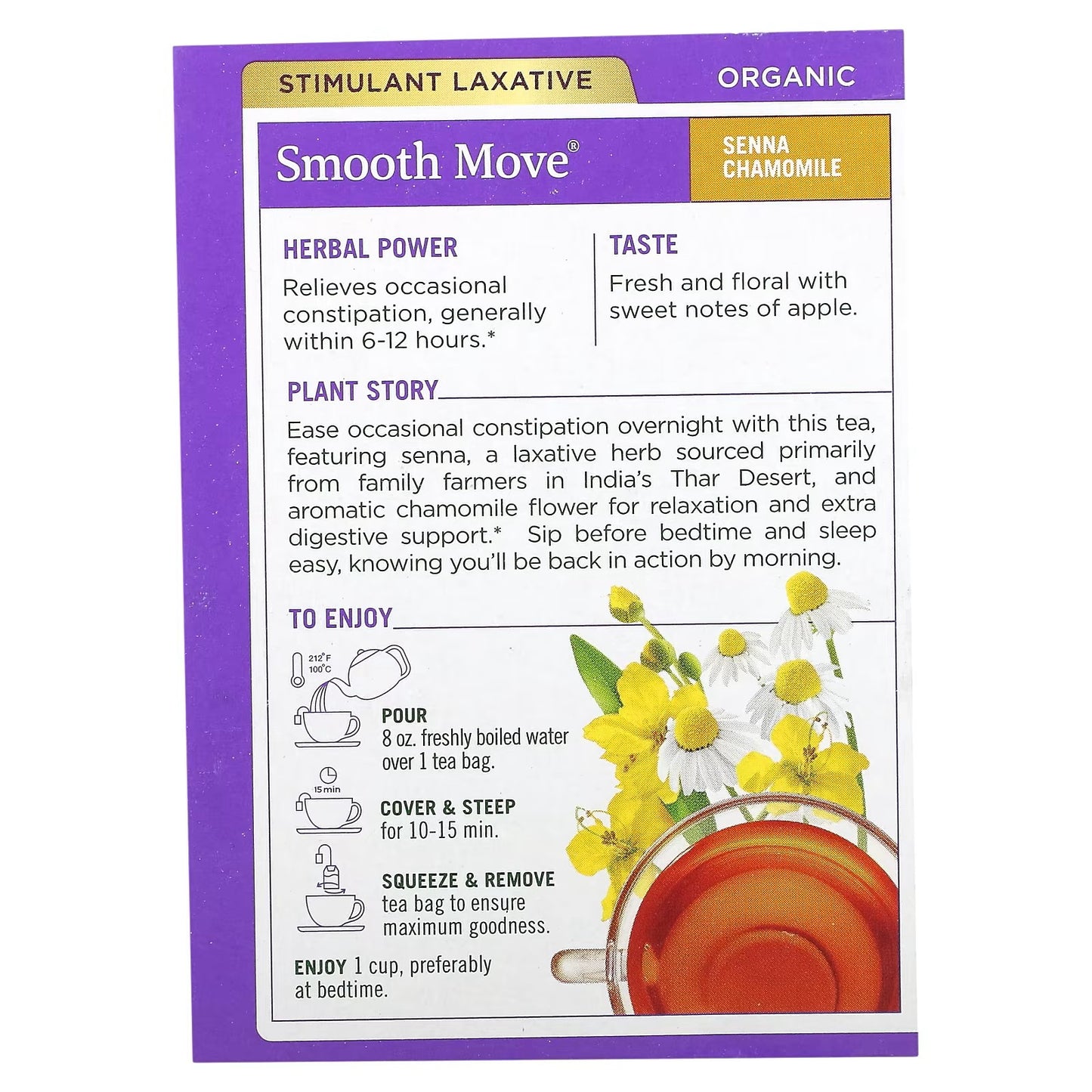 Traditional Medicinals, Organic Smooth Move, Senna Chamomile, Caffeine Free, 16 Wrapped Tea Bags, 1.13 oz (32 g)