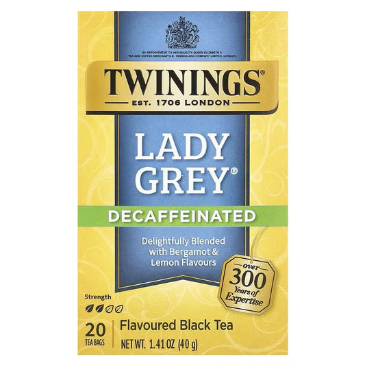 Twinings, Flavored Black Tea, Lady Grey, Decaffeinated, 20 Tea Bags