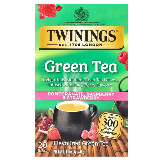 Twinings, Flavored Green Tea, Pomegranate, Raspberry & Strawberry, 20 Tea Bags