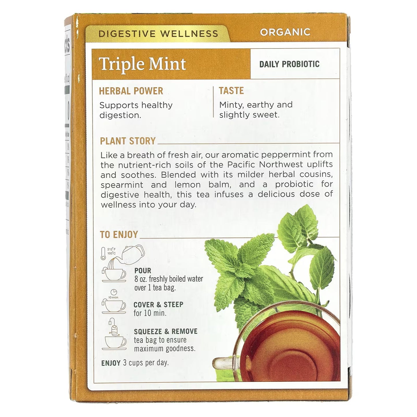 Traditional Medicinals, Organic Herbal Tea, Triple Mint Daily Probiotic, Caffeine Free, Peppermint, Spearmint & Lemon Balm, 16 Wrapped Tea Bags, 0.85 oz (24 g)